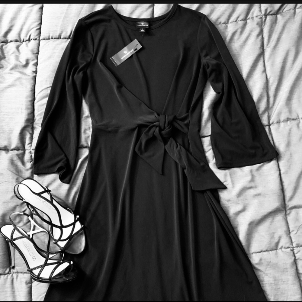 Worthington Black Dress Spandex faux Wrap Small NWT🌸